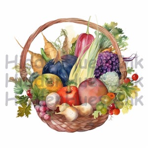 Clipart cesto autunnale-Cesto del Ringraziamento-Clipart acquerello stampabile-PNG di alta qualità-Download digitale-Alta risoluzione-Lavoretti di carta