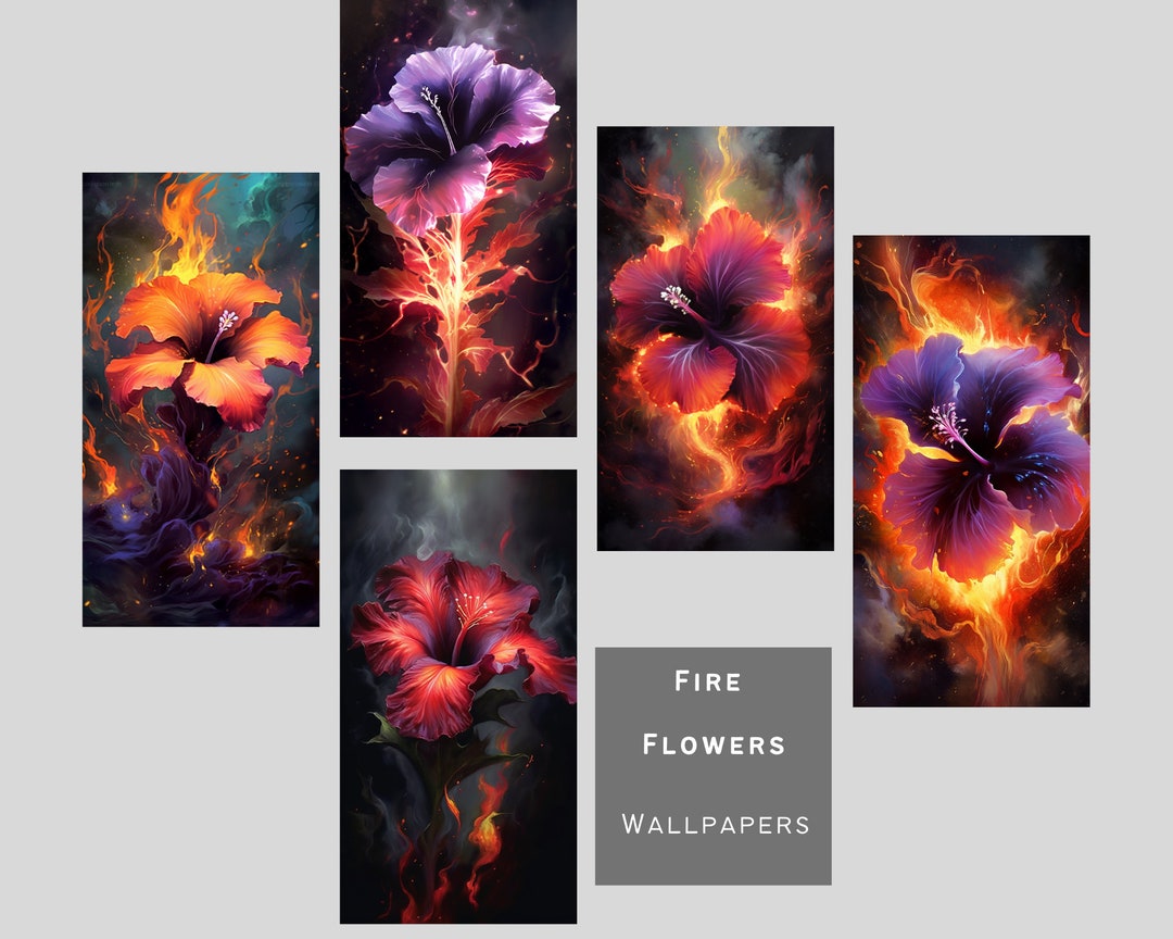 Fire Flower Wallpaper-set of Five Wallpaper-ios and Android Wallpaper