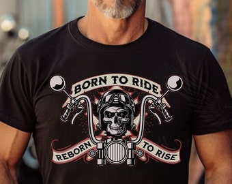 Custom Born to Ride Reborn to Rise Unisex Christian Men or Women's biker shirt, Custom Christian motorcycle shirt gift, Christian bikers