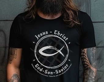 Christian Ichthys/Ichthus/Fish symbol Matthew 4:19 Bible verse shirt for Christian Men or Women Religious shirt, scripture shirt