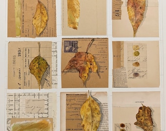 oktoberlöv original akvarell collagekonst