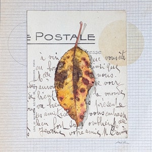 postale originale acquerello autunno foglia collage art