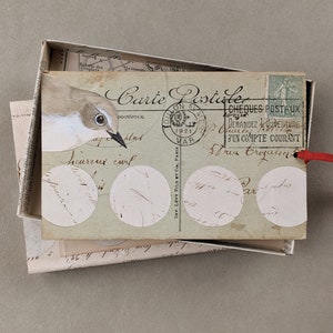 Art original de boîte de collage d'oiseau d'aquarelle de carte postale