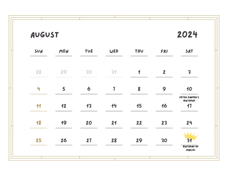 Marvel Calendar 2024 Etsy