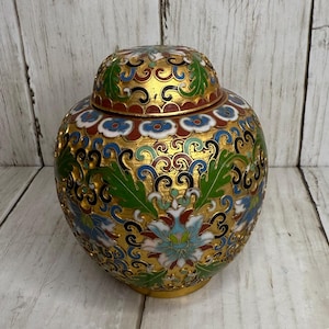Chinese Cloisonné Enamel Floral Scroll Lotus Ginger Jar