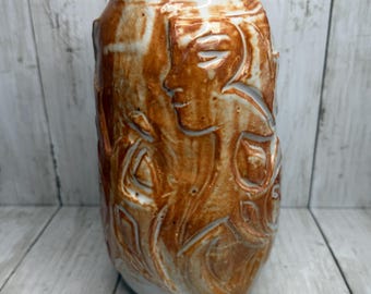 Orange and White Glazed Vase - signed Dunbar