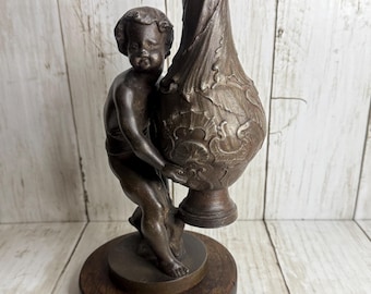 Unique Spelter Cherub Figure Flower Vase