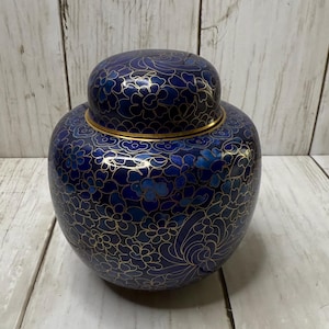 Cloisonne Ginger jar - Enamel Blue Gold Floral