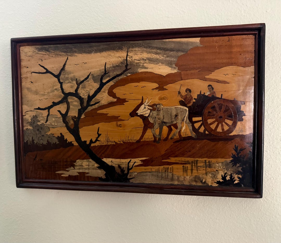 India Framed Wood Inlay Scene of Villagers - Etsy