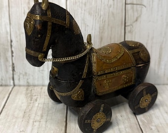 Rajasthani Horse on Wheels Wood and Copper