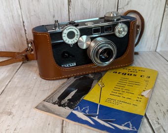 Argus C3 Camera "The Brick" with Leather Case & Booklet