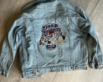 Vintage Kids Embroidered Loonie Tunes Denim Jacket XL