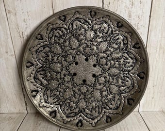 Handmade Middle Eastern Round Silver Tray Floral Design