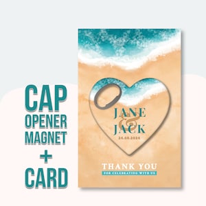 Personalized Wedding Favor Bottle Opener Magnet: Beach Theme, Custom Thank You