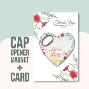 Customizable Heart Wedding Favor Magnet: Floral Bottle Opener