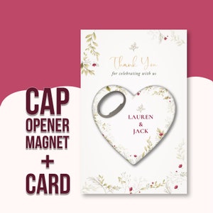 Custom Wedding Favor: Heart Bottle Opener Magnet, Thank You Gift