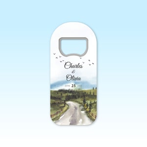Customizable Wedding Favor Bottle Opener Magnet: Rustic Gift for Guests