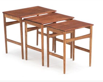 Nesting Tables/ Vintage Teak Wood Danish Sidetables, design by Hans J. Wegner