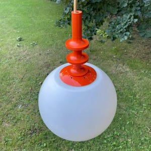 Vintage 1970s space age hanging lamp - rare modern 70s opaline glass pendant light
