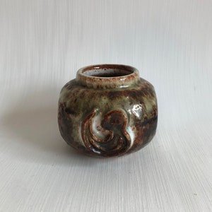 Mud-Century rustic stoneware vase, signed