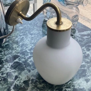 Vintage Danish wall lamp made in brass and opal glass, design by Bent Karlby, Denmark 1960s
