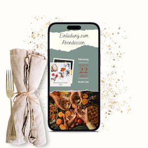 invitation eCARD à dîner | Dîner d’invitation au dîner WhatsApp numérique | Les cartes d'invitation personnalisées peuvent être conçues individuellement