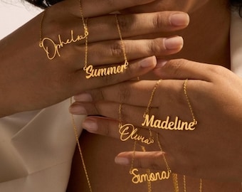 Custom Name Necklace, 18K Gold Style Personalized Mom Jewelry