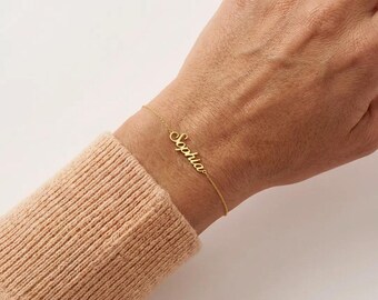 Custom Name Bracelet, Gold Titanium Steel, Adjustable Length, Personalized Jewelry