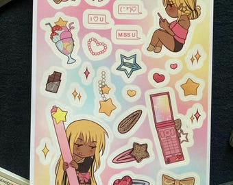 Stickervel Gyaru Girl, waterdichte kawaiistickers