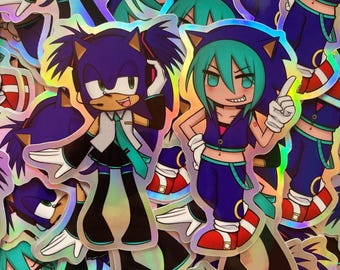 SONIC & MIKU Waterproof Holographic vinyl stickers!