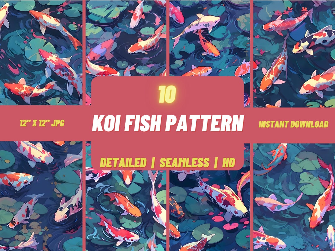 Japanese Koi Fish Digital Paper Set Koi Fish Seamless Digital Pattern ...