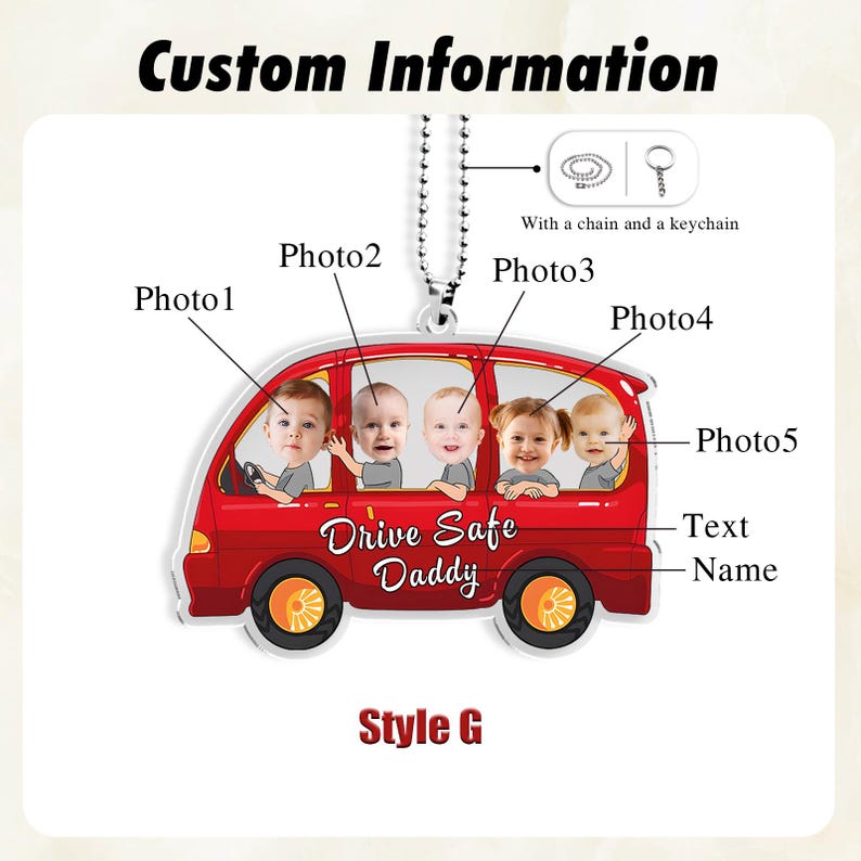 Personalized Acrylic Car Hanger, Drive Safe Daddy Acrylic Car Hanging, New Dad Gift, 1st Fathers Day Gift For Him, Gift for Husband/Father Style G Red
