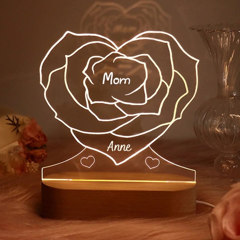 Personalized Family Flower Acrylic Night Light, Custom Name and Text Lamp Gift for Mom Mother's Day Gift 2024 zdjęcie 3