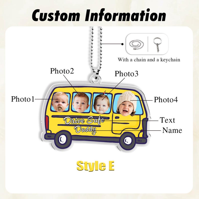 Personalized Acrylic Car Hanger, Drive Safe Daddy Acrylic Car Hanging, New Dad Gift, 1st Fathers Day Gift For Him, Gift for Husband/Father Style E Yellow