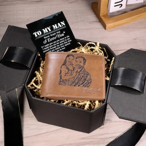 Personalisierte Foto Leder Herren Brieftasche, Bild Brieftasche, PU Leder Vatertagsgeschenk für Papa für ihn, kurze Geldbörse Geschenke für Männer