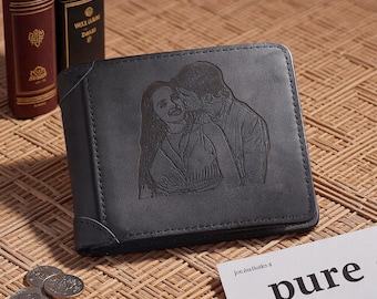 Custom Photo Wallet for Men, Personalized Name PU Leather Wallet, Engraved Men's Bifold Wallet, Anniversary Gift for Him, Father's Day Gift