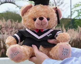Oso de peluche personalizado para graduación, promoción de 2025. Peluche con nombre bordado. Regalo de graduación universitaria para ella o para él.