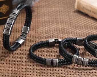 Personalisiertes Herren Lederarmband, Name Perlen Wickelarmband, personalisierte Name Perlen, personalisierte Schmuck für Ihn, Vatertagsgeschenk