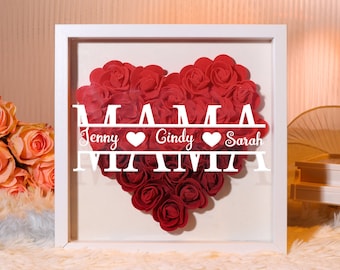 Personalized Flower Shadow Box Custom Name & Text Heart Rose Frame Decorations Mother's Day Gift for Her