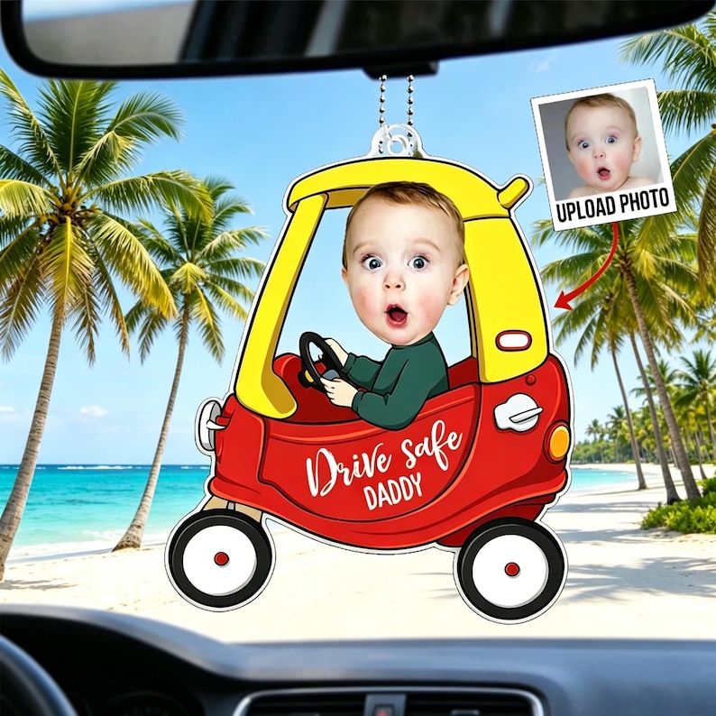 Personalized Acrylic Car Hanger, Drive Safe Daddy Acrylic Car Hanging, New Dad Gift, 1st Fathers Day Gift For Him, Gift for Husband/Father image 1