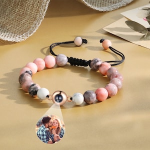 Personalized Projection Photo Bracelet,Custom Projection Bracelet,Lava Stone Bead Bracelet,Couples Bracelet, Anniversary Gift For Women
