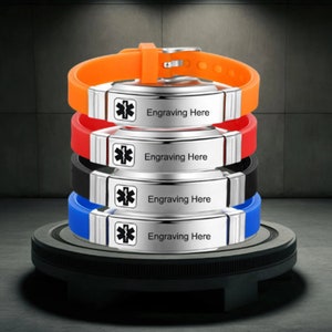Custom Adjustable Silicone Medical Alert Bracelet,Personalized Emergency ID Bracelet,Medical Gift for Epilepsy,Allergy,Diabetes