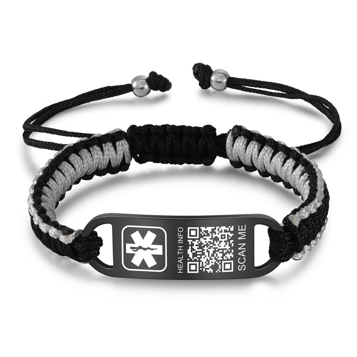 Qr Code On Rope QR Code Medical Alert ID Bracelet for Men,woven Rope Emergency ID ...