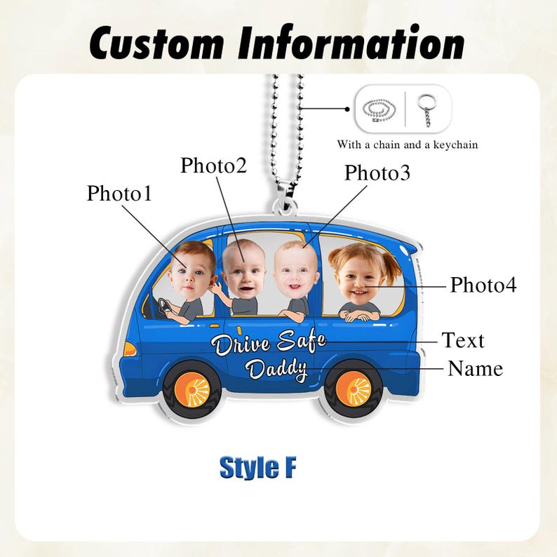 Personalized Acrylic Car Hanger, Drive Safe Daddy Acrylic Car Hanging, New Dad Gift, 1st Fathers Day Gift For Him, Gift for Husband/Father Style F Blue