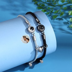 2 PCS Personalized Projection Bracelet Customized Photo Bracelet Adjustable Bracelet Personalized Gift