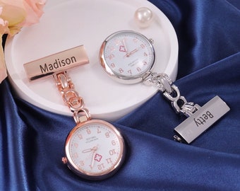 Montre à gousset personnalisée avec nom gravé, montre d'infirmière avec épinglette, souvenir de mariage, cadeau pour médecin/infirmière/sage-femme