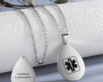 Custom Medical Alert Necklace - Engraved Emergency Allergy Jewelry- Medical ID Tag-Allergy Necklace-Gifts for Patients