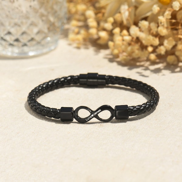 To My Man Custom Names Love You Forever and Always Infinity Leather Bracelet For Husband Dad Son