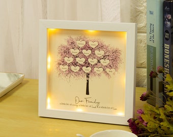 Caja de sombra de luz LED personalizada, marco de árbol genealógico con nombres, luz nocturna, decoración del hogar, regalos para mamá y abuela