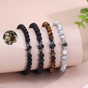Personalized Photo Projection Bracelet,Beaded Bracelet,Memorial Photo,Lava Stone Bracelet,Bracelet for Men